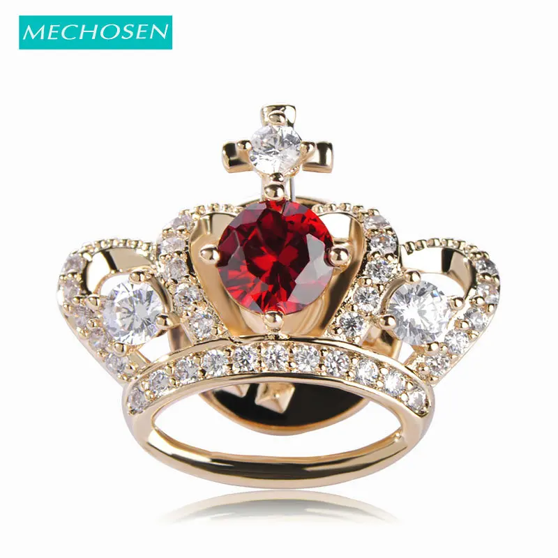 Женские броши в виде короны MECHOSEN роскошные красные Броши со стразами и нагрудным