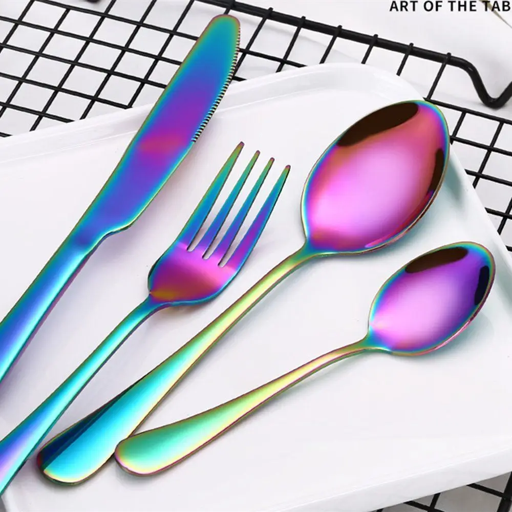 Rainbow Iridescent Stainless Steel Cutlery Set Forks Tableware(2 SET(8Pcs