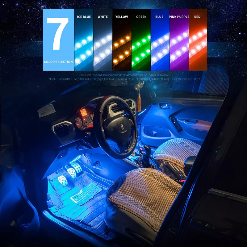 8 цветов атмосферная лампа автомобильный светильник для ног с USB музыкальным управлением/несколько режимов интерьера подсветка окружающей среды