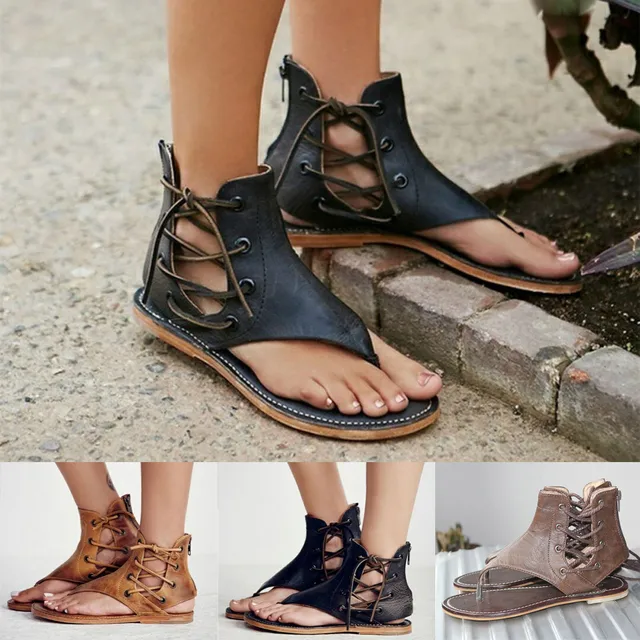  Women Pinch Flat-Bottomed Roman Sandals Strappy Sandals Ankle Flat Straps Shoes Luxury Brand chaussures femme women's flat35-43