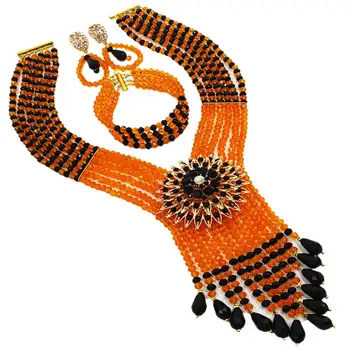 

Boho Bohemian Ethnic Jewelry Sets Orange Black Multi Layers Statement Necklace African Beads Jewelry Set Women 6C-SDLS-007
