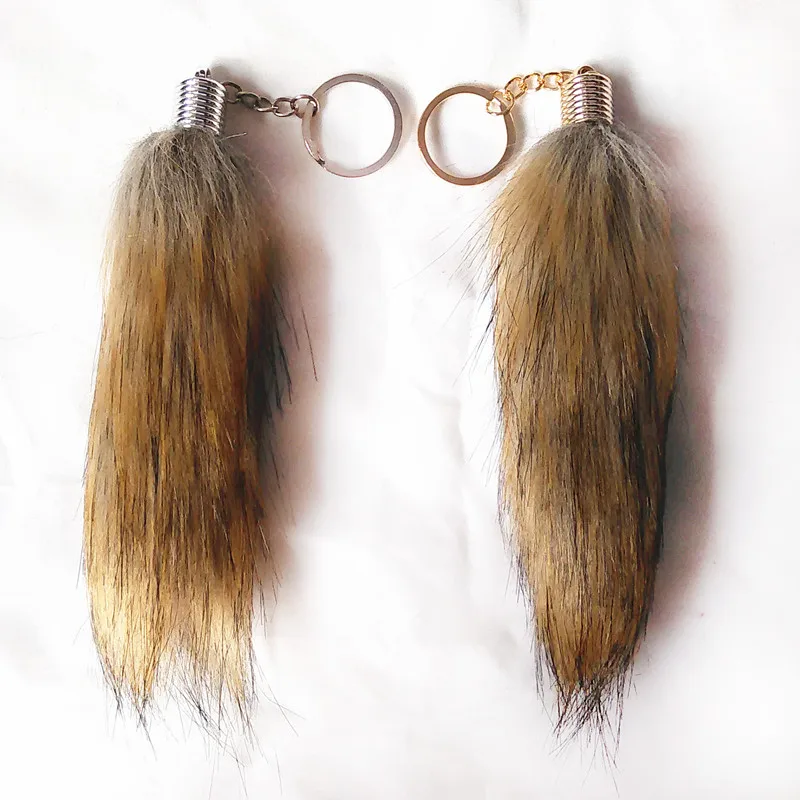 

12pcs/pack New Style Three Layers Color Faux Fox Fur Tail Design Bag Key Chains Light Brown Bag Key Chains