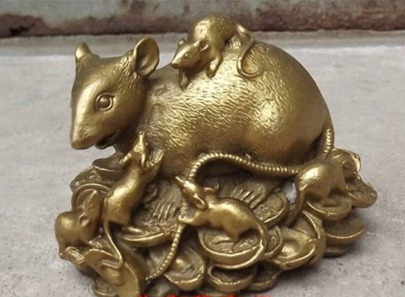Китайская медная латунная Статуя Статуэтка Крыса фэншуй мышь статуя-украшение дома подарки металлические изделия ручной работы