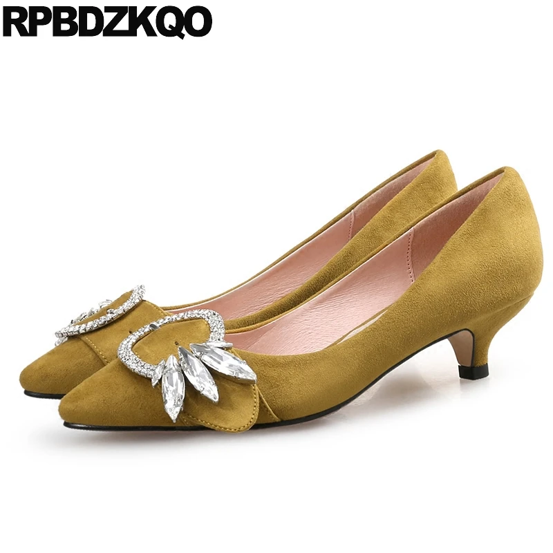 

Autumn Rhinestone Ladies Kitten New Size 4 34 Medium Elegant High Heels Block Shoes For Women Fashion 12 44 Crystal Plus Yellow