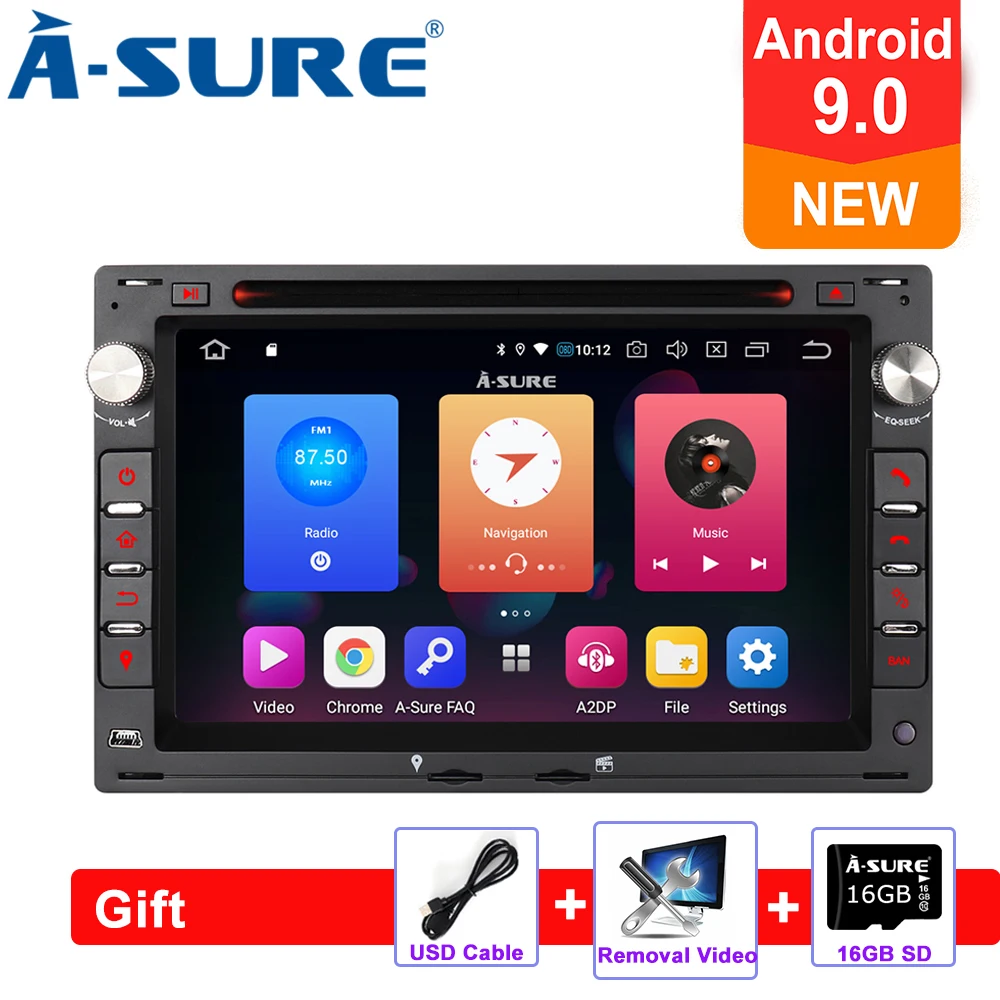 

A-Sure 7'' 2 Din Android 9.0 Car Auto Radio GPS DVD Player Stereo Navigation For VW GOLF MK4 TRANSPORTER BORA POLO PASSAT B5/MK5