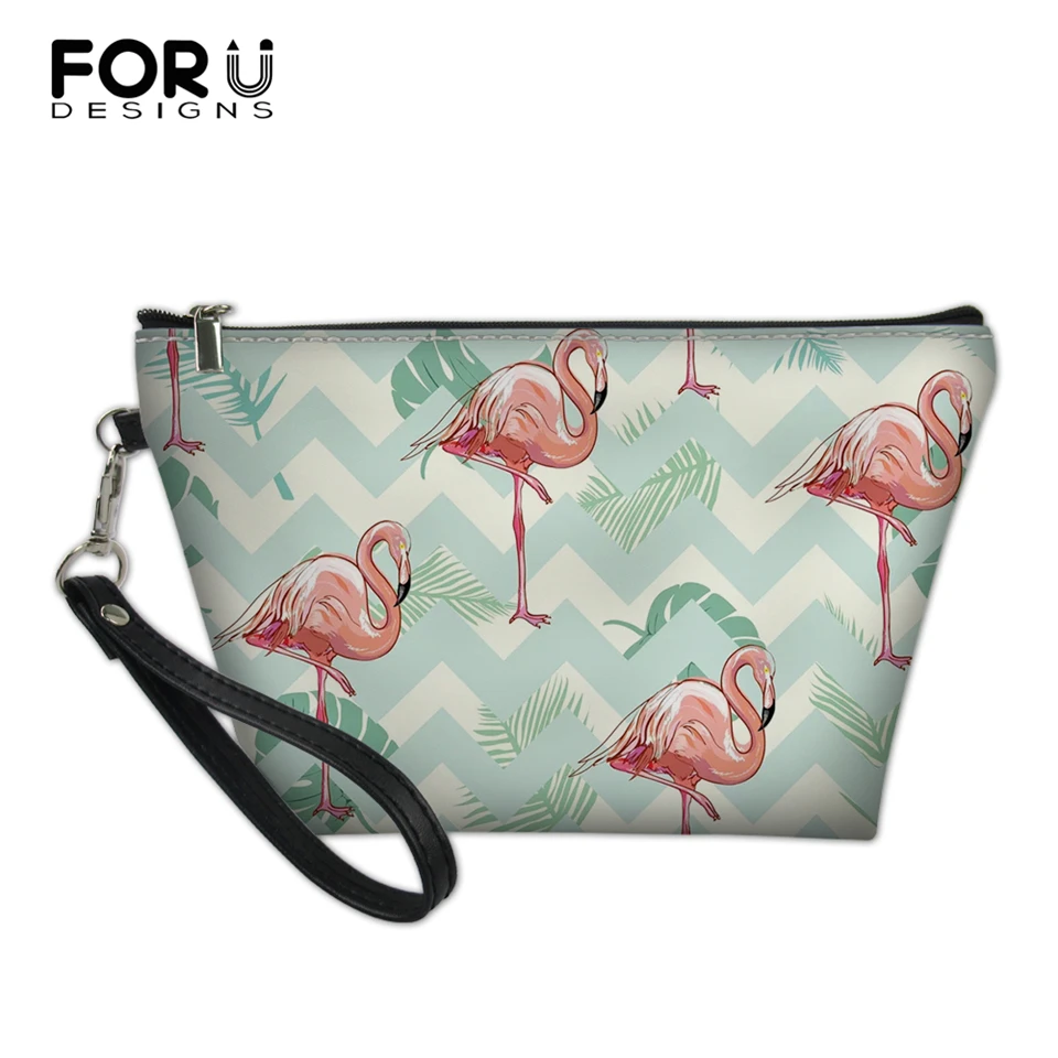 

FORUDESIGNS Cartoon Women Make Up Bags Flamingo Prints Pattern Comestic Bags PU Leather Travel Toiletry Pockets Lady Beauty Case