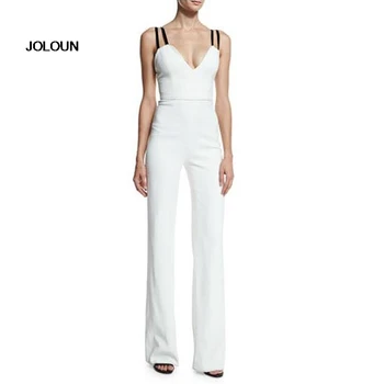 

Body Feminino Women Jumpsuit Ladies Palazzo Pants V Neck High Waist Rompers Wide Leg Elegant Sexy Bodysuit Monos Cortos De Mujer