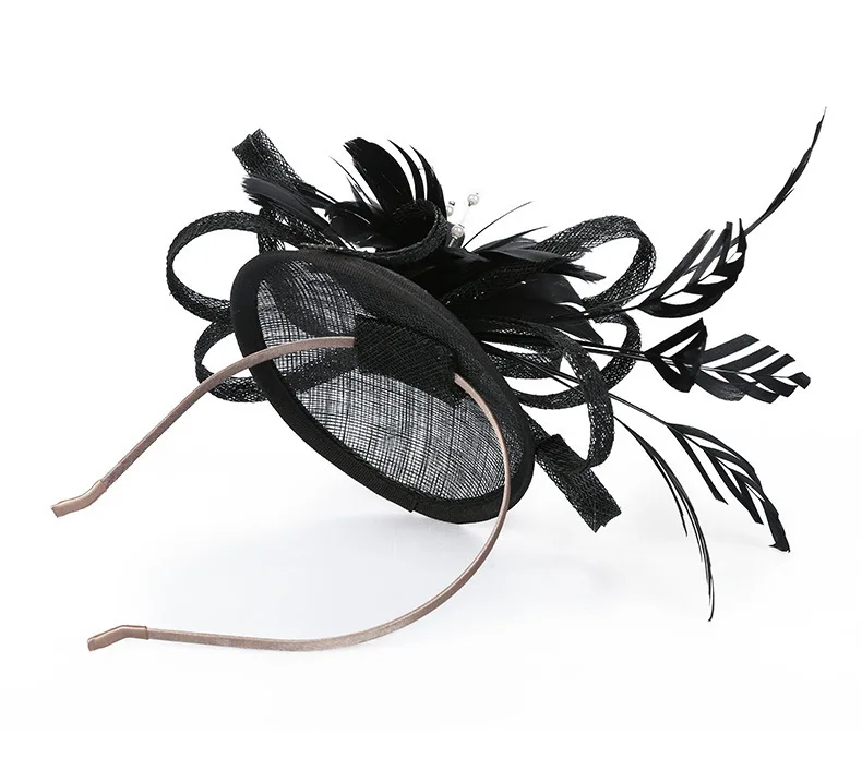 Модель подиумный показ шикарный чародей шляпа свадебное украшение Банкетный головной убор перо аксессуары для волос из жемчуга Sinamay Fascinators