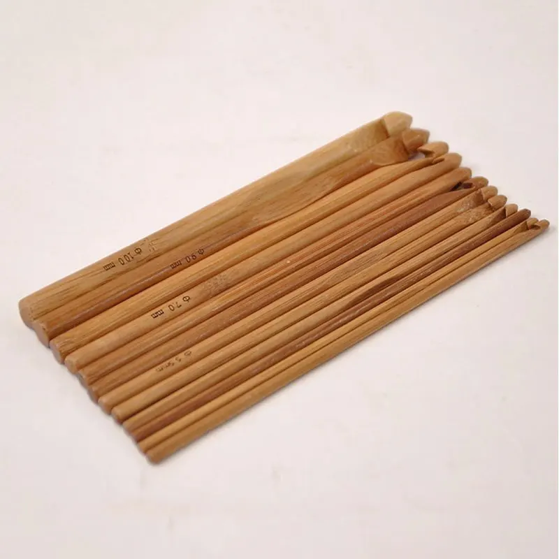 

12pcs/Set Bamboo Handle Knitting Hooks Needles Crochet Handmade Sewing Needles Knit Weave Crafts DIY Knitting Crochet Hooks FAS