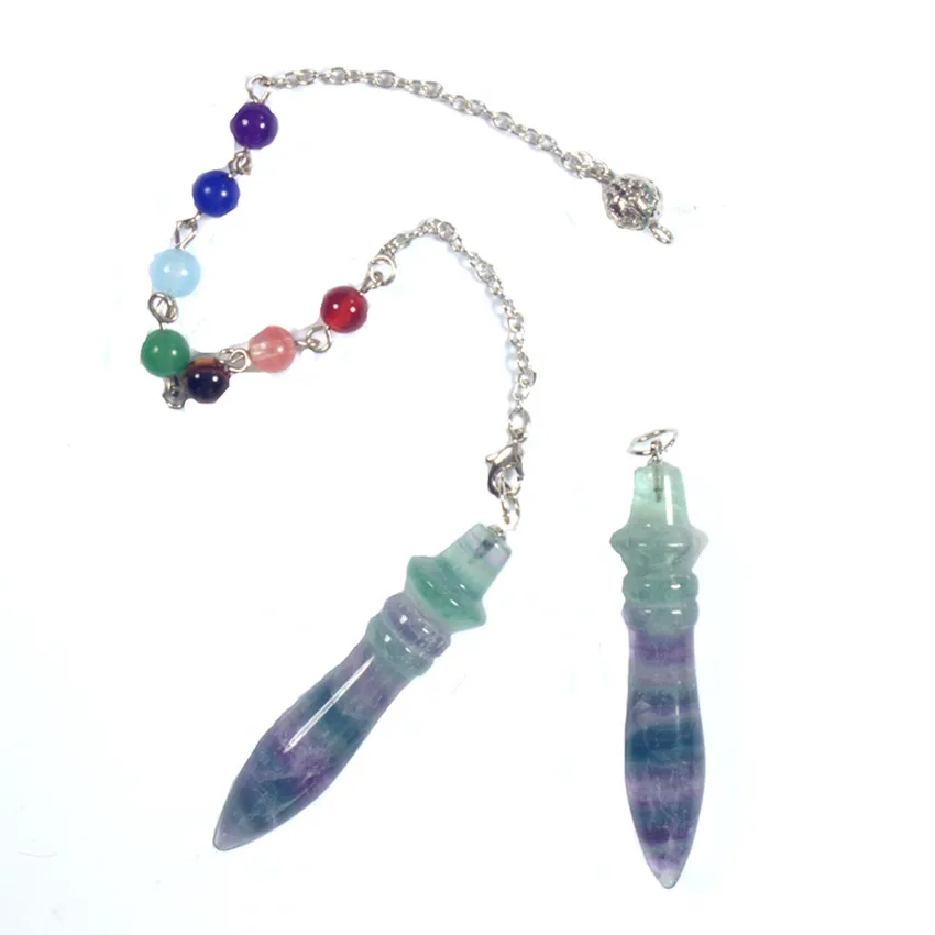 Natural Fluorite 7 Chakra Crystal Stone Pendulums For Healing Quartz Reiki Dowsing Divination Pendulum Pendulo Pendant Jewelry 3