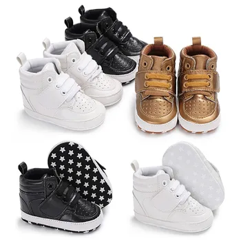 

2018 Newborn Kids Sneakers Baby Boys Shoes High Top Solid Soft Sole First Walkers Infant Toddler Antislip Prewalker Crib Shoes V