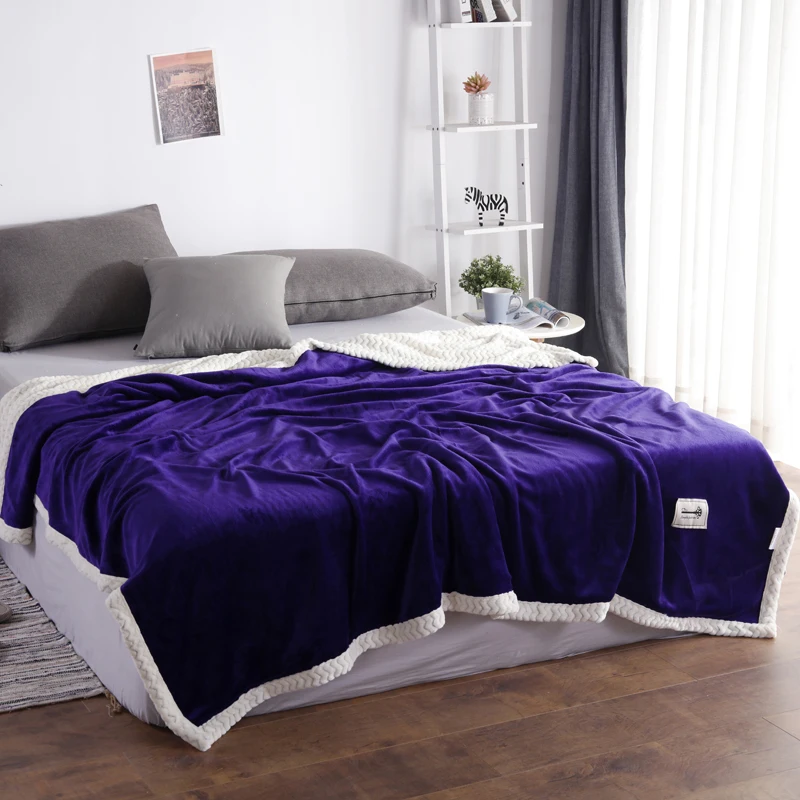 

Purple Solid Color Soft Fleece Blanket Adult Flannel Aircraft Sofa Office Sherpa Blanket Towel Travel Portable Car Travel Cover