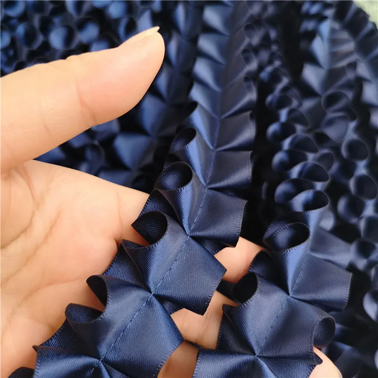 4 см в ширину 3D плиссированная атласная кружевная Лента ткань аппликация Воротник рюшами отделка для шторы «сделай сам» головной убор Ткань для шитья гипюр поставки - Цвет: navy blue