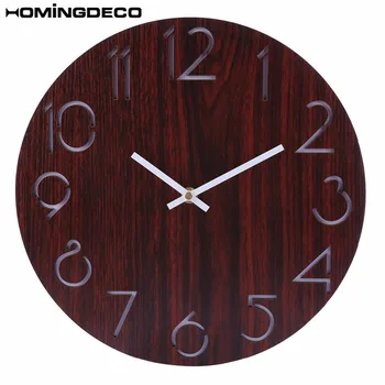 

Homingdeco Black Wood Grain Round Wall Clock Vintage Retro Simple Style Bedroom Living Room Mute Quartz Clock Wall Decoration