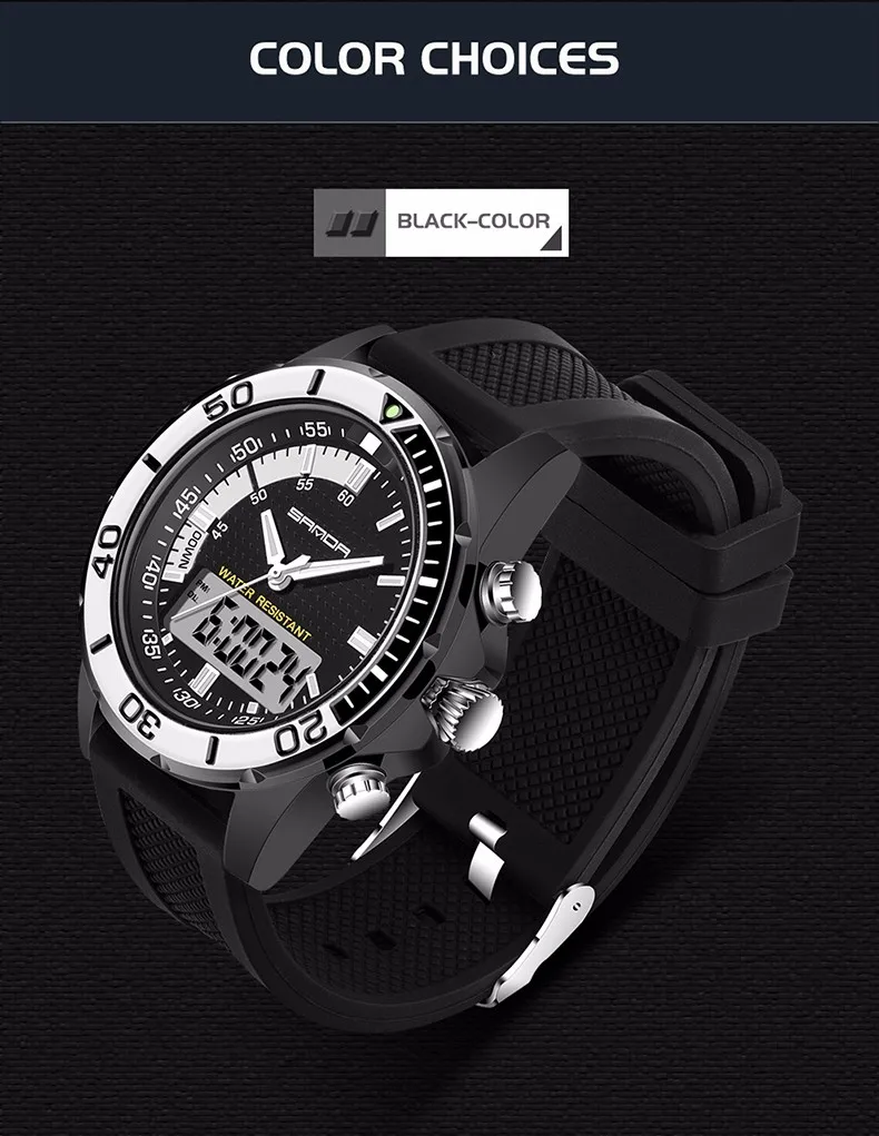 Heren Horloge Merk SANDA спортивные Duiken светодиодный дисплей Horloge модная повседневная Резиновая лента Horloge Mannen Montre Homme Relogio