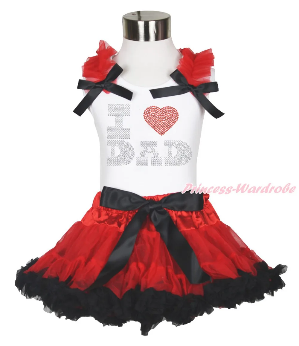 

Father's Day I LOVE DAD White Top Red Black Pettiskirt Girl Clothing Set 1-8Year MAPSA0612