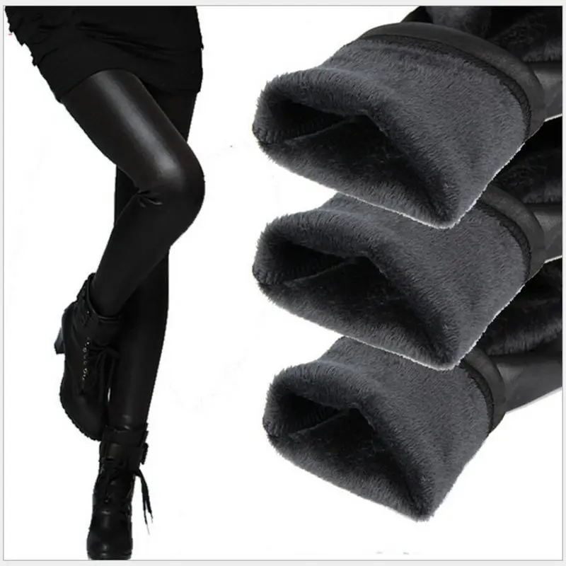 

2019 winter women pant fake leather leggings lady boot pant thick warm velvet legging slim pencil panties cashmere trousers