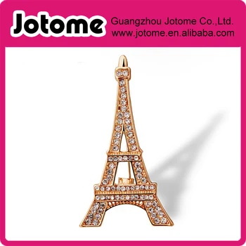 

Gold Tone Plated Synthetic Crystal Paris Eiffel Tower Fashionable Jewel Pin Brooch