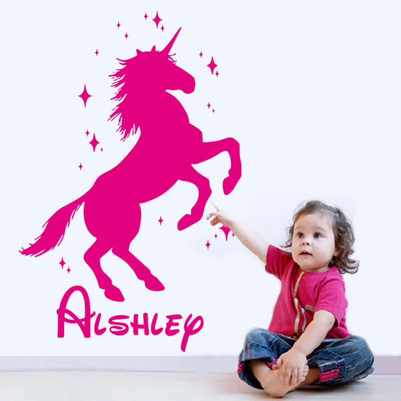 

Personalized Name Unicorn Wall Decal Unicorn Silhouette Wall Sticker Vinyl Decal Monogram Nursery For Baby Girl's Room 3N23