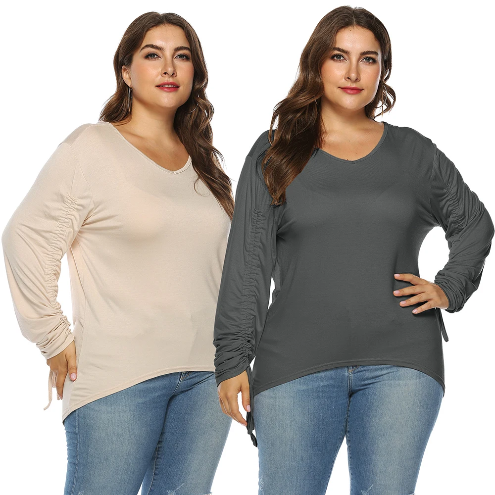 

Large Size Women Shirt 2018 Hot New Women's Clothing Simple Autumn Winter Irregular Adjustable Long Sleeve T-shirts Top