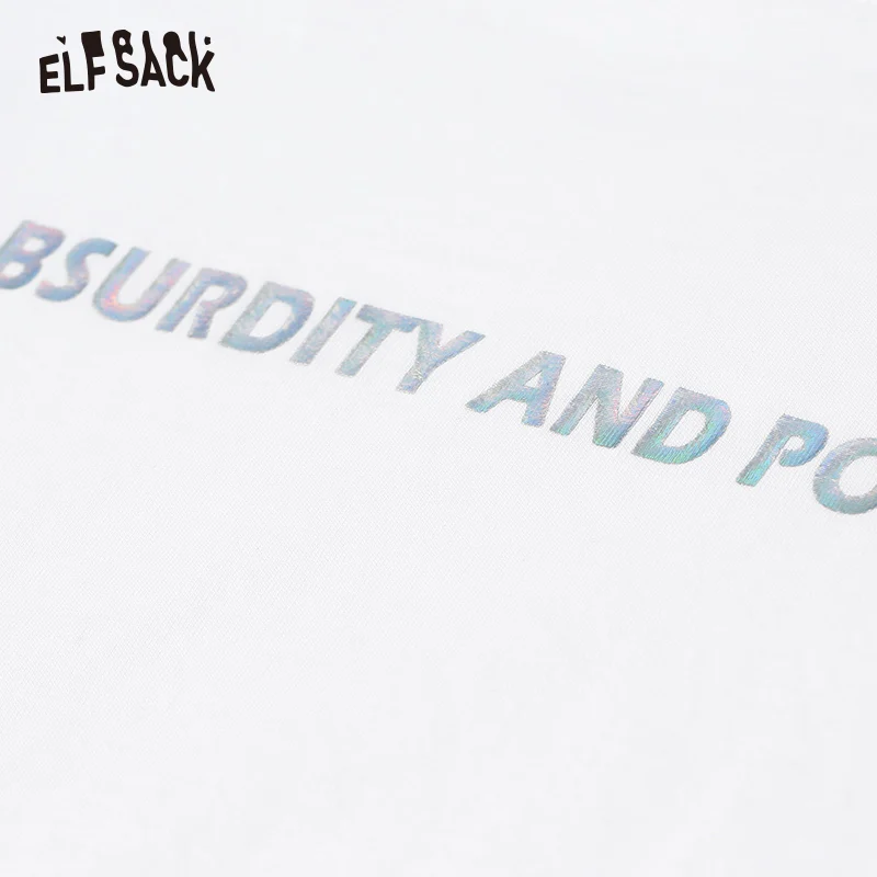 Женский хлопковый комплект из 2 частей ELF SACK, белая основная повседневная футболка с принтом букв и сверкающие штаны, костюмы для лета
