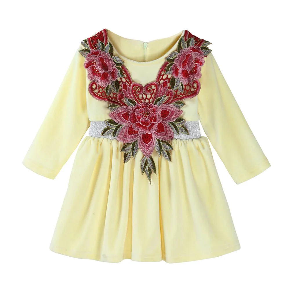

LONSANT Baby Girls long sleeve Dress winter Toddler Girl Velvet Floral Soft Princess Dress fashion Girls Warm Outfits Clothes
