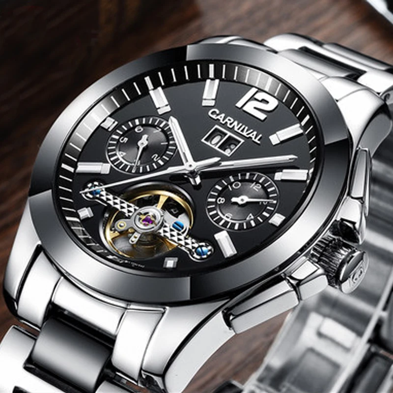 Карнавал Tourbillon механические часы с двойным календарь светящиеся военные мужские