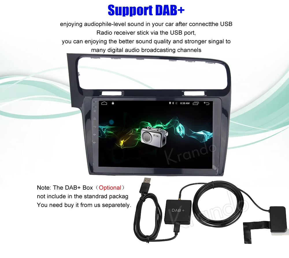 Top Krando 7" Android 7.1 car audio radio for vw Golf 7 gps dvd player navigation multimedia entertainment system WIFI 3G DAB+ 10