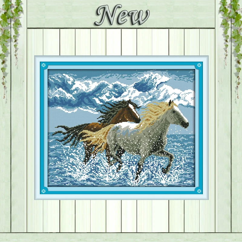 

Two Running horses animal Counted printed on the fabric DMC 14CT 11CT Cross Stitch DIY Needlework kits Embroidery Set Home Decor