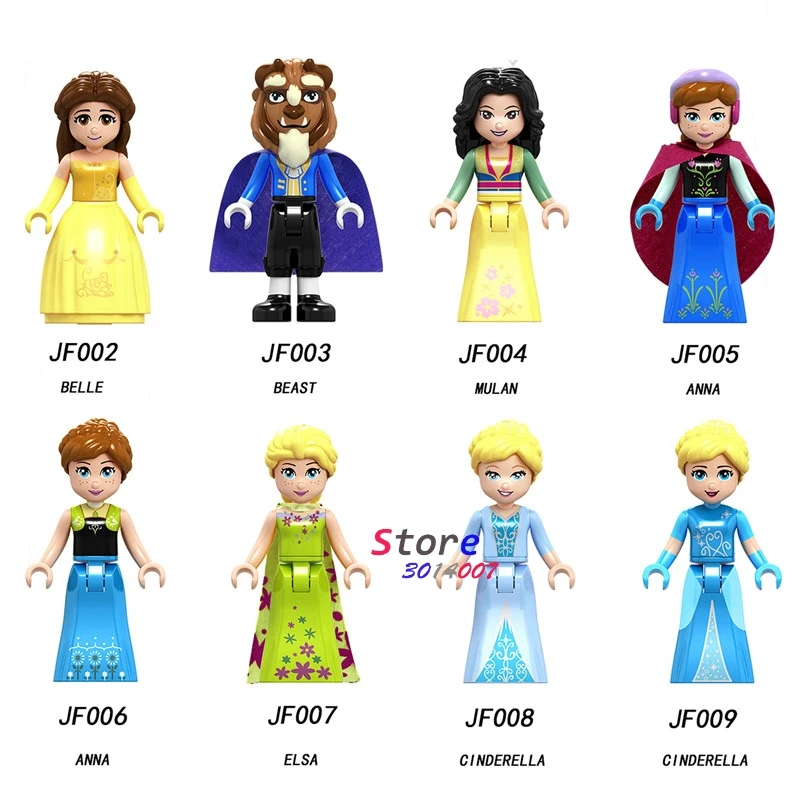 

Single Building Blocks Princess Girl Figure Snow World Series Belle Beast Mulan Anna Elsa Action Anna Olaf toys for children