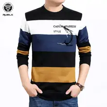 RUELK зимний повседневный мужской свитер с круглым вырезом в полоску, приталенная трикотажная одежда, мужские свитера, пуловеры, пуловер для мужчин