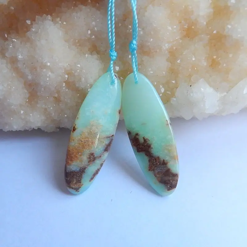 

Natural Stone Oval Shape Chrysoprase Earring Beads 38x13x4mm 5.1g Fashion Jewerly Women Earrings Accessories