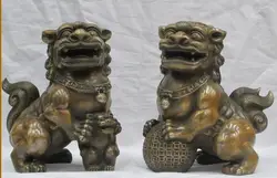 RHS0217 8 Дюймов Китай Фэн shuey Бронзовый Foo Dog Лев ополчение пара животных статуя