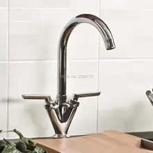 Новый Arrivor Дизайн Двойной Ручкой Латунь Горячей И Холодной Кухни Смеситель Для Мойки Кран Ванной Кухонный Кран Хромированная Отделка