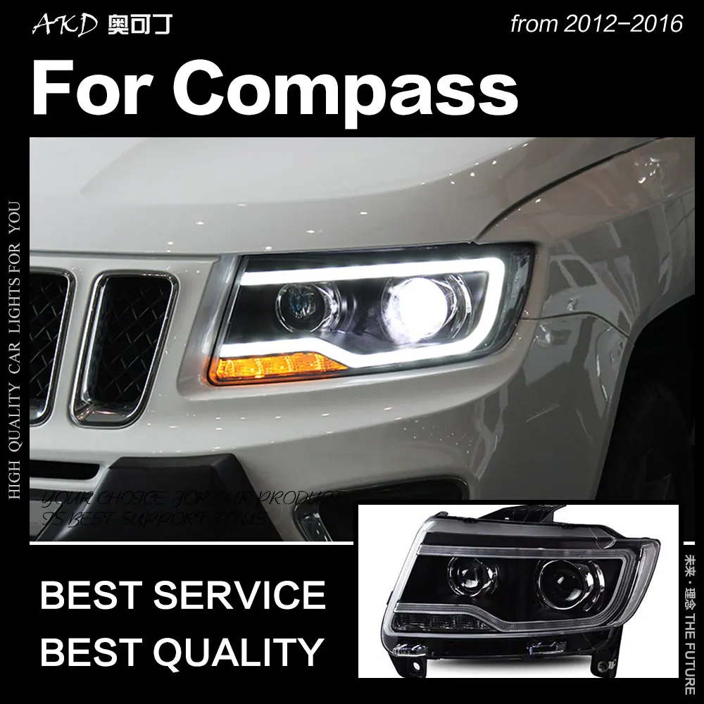  AKD Car Styling for Jeep Compass Headlight 2012-2016 Compass LED Headlight DRL Hid Head Lamp Angel  - 32855991701
