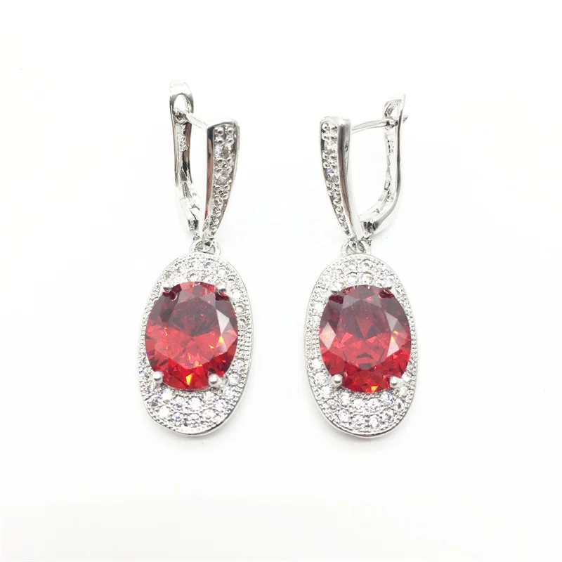 

Fashion Elegant Red Stone Zircon Women's 925 Sterling Silver Jewelry Earrings Free Shipping