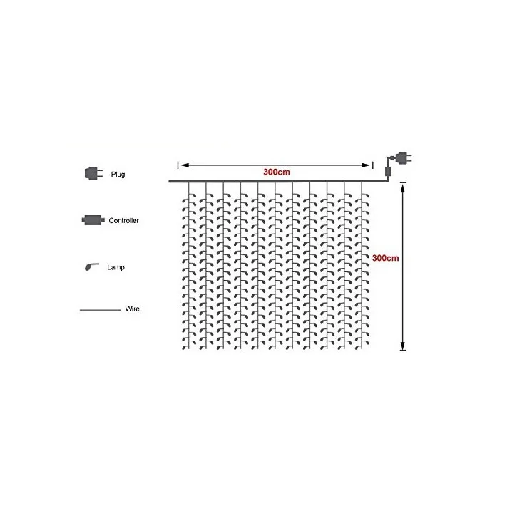 Водонепроницаемый 3 м x 3 м 300 светодиодный Сказочный светильник для занавесок, оконный светильник-сосулька, идеально подходит для улицы, дома, сада, рождественской вечеринки, свадьбы