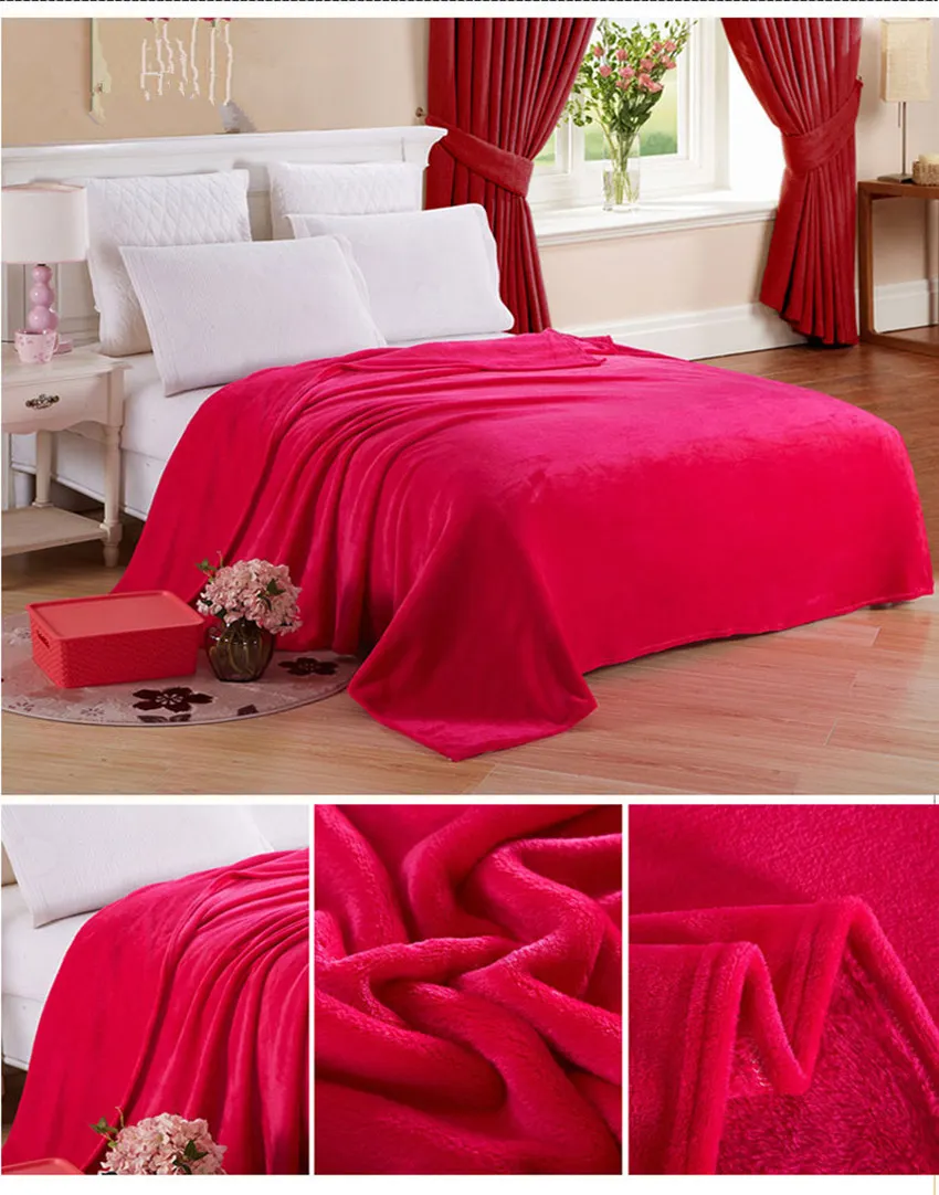 Одноцветное Цвет коралловый фланель Одеяло кровать Простыни bedline Soft Touch King Размеры double faced диван путешествия Термальность Пледы Одеяло