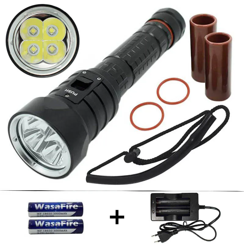 

Diving Flashlight 4x XML L2 U2 LED Scuba Flashlights Underwater Waterproof Diver Torch Flash Light 18650 Lamps + Battery Charger
