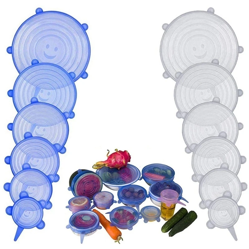 

6x set Silicone Stretch Lids for Remaining Food Fresh-keeping Cover Stretch Bowl Cover Refrigerator Microwave Sealed Film