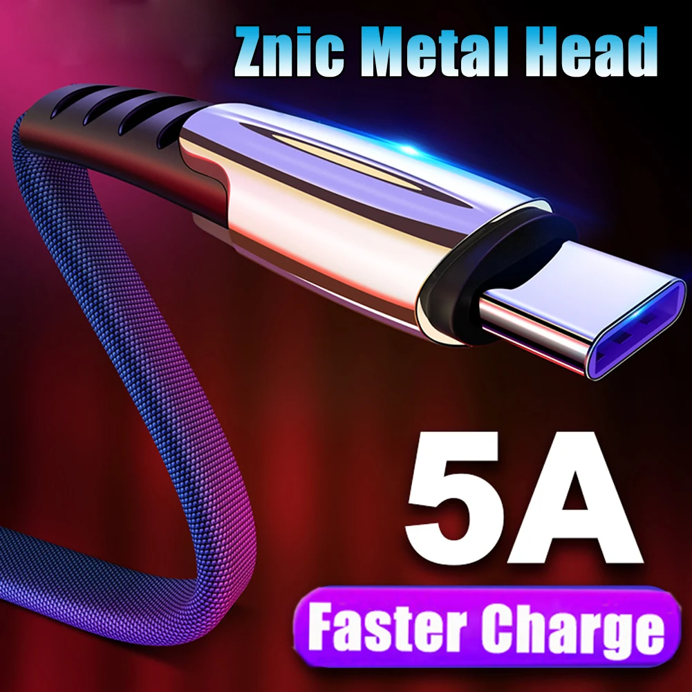 

For Huawei P30 Pro Samsung S10 E Luxury Wire Anti-break Nylon 1M 5A Type C Double-Sided Fast Charging Charger Sync Data Cable