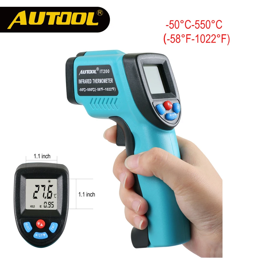 

AUTOOL IT200 Non contact IR Pyrometer Infrared Thermometer LCD Digital Temperature Measure Industry Surface High Temp Repair