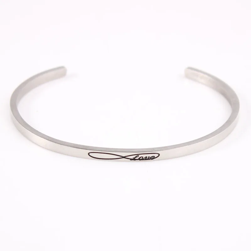 

Infinite Love Stainless Steel Engraved Positive Inspirational Quote Cuff Mantra Bracelet Bangle For Women