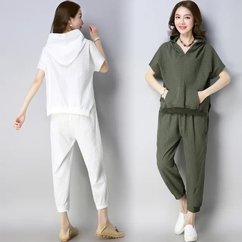 

2018 summer fashion tracksuit for women sets hooded T-shirt top + pants woman two pieces temperament summer costumes for women