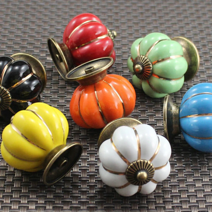 Ceramic Pumpkin Furniture Knobs Pulls Handles Zinc Alloy Base