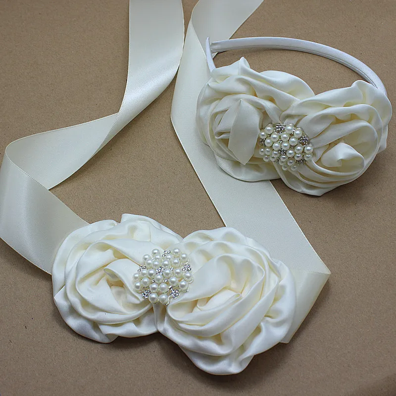 Женский пояс с жемчугом свадебный для платья или аксессуары волос|flower sash|dress sashivory