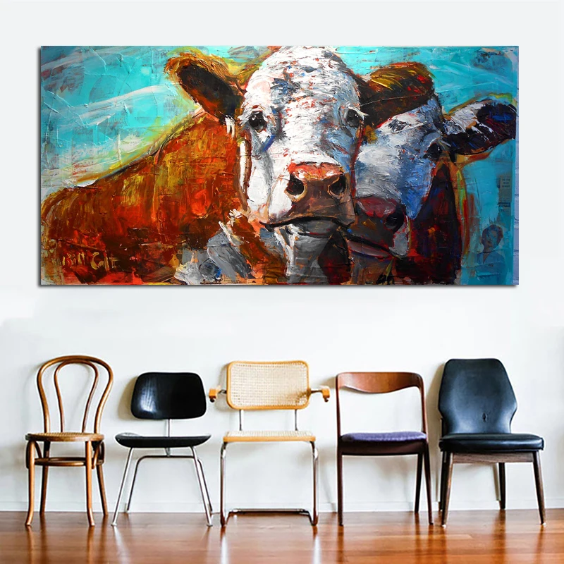 Watercolor Cow Canvas Painting Huge Size Animal Decorative Picture ...