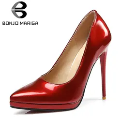 BONJOMARISA/2019 г. Новые весенние плюс размер 31–45 Для женщин высокой ботинки на каблуках женские из искусственной лакированной кожи женская