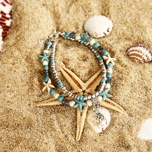 NS35 богемные Многослойные морские звезды бусины в виде черепахи ножные браслеты для женщин Винтаж Бохо ракушка цепь ножной браслет пляжные ювелирные изделия
