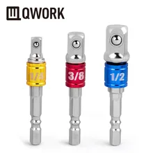 QWORK 3 шт. 1/" 3/8" 1/" Цвет шестигранным хвостовиком квадратный гнездо адаптера набор Гайка Драйвер Мощность дрель воздействие гнездо расширения бит